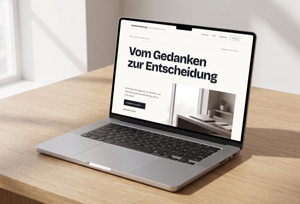 Laptop zeigt eine fertige Website aus dem Startpaket