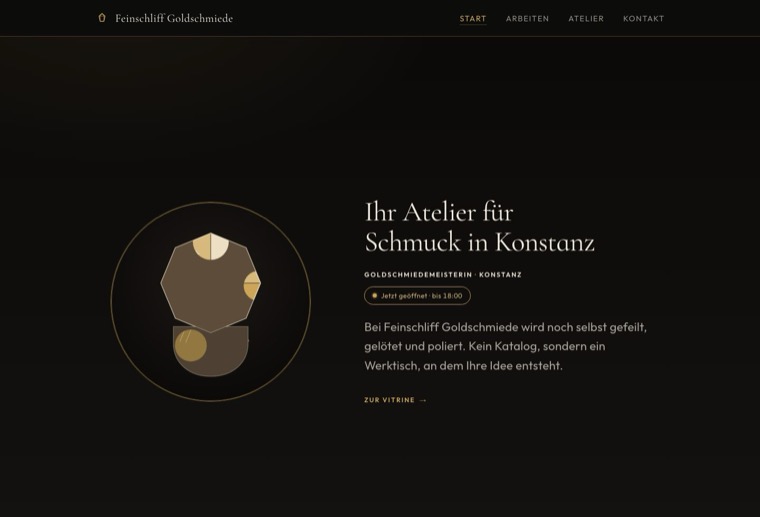Design atelier-fein: dunkel, edel, feine Goldlinien