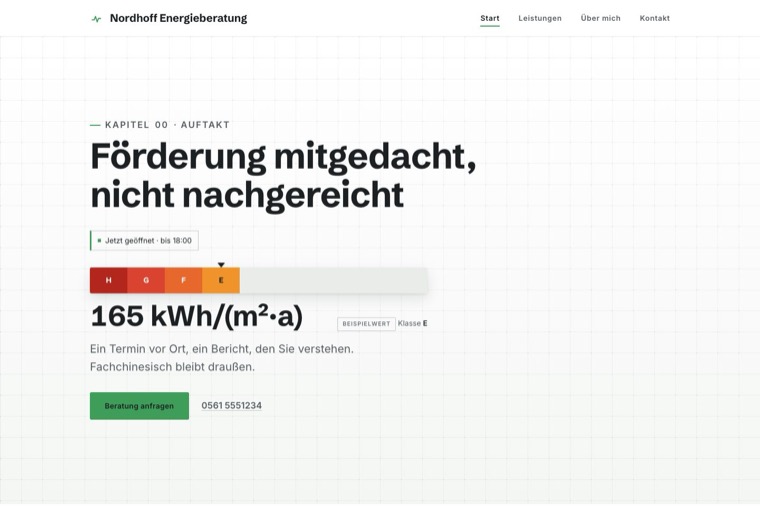 Design energie-klar: klar, technisch, mit Energie-Diagramm