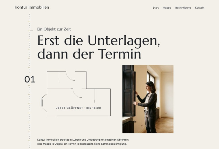 Design grund-riss: Kalkweiß und Graphit, Maßkette am Blattrand