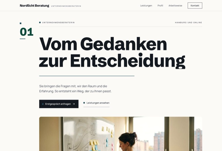 Design klar-modern: ruhig, modern, viel Weißraum