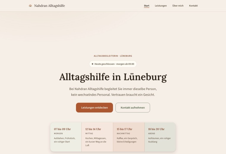 Design pflege-warm: warm, weich, ruhige Serifen