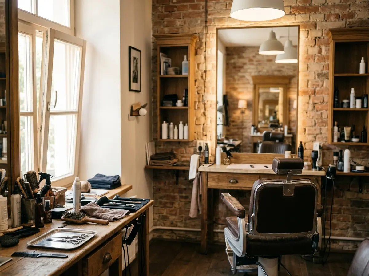 Der Salon in München, aufgeräumt und bereit für den nächsten Termin
