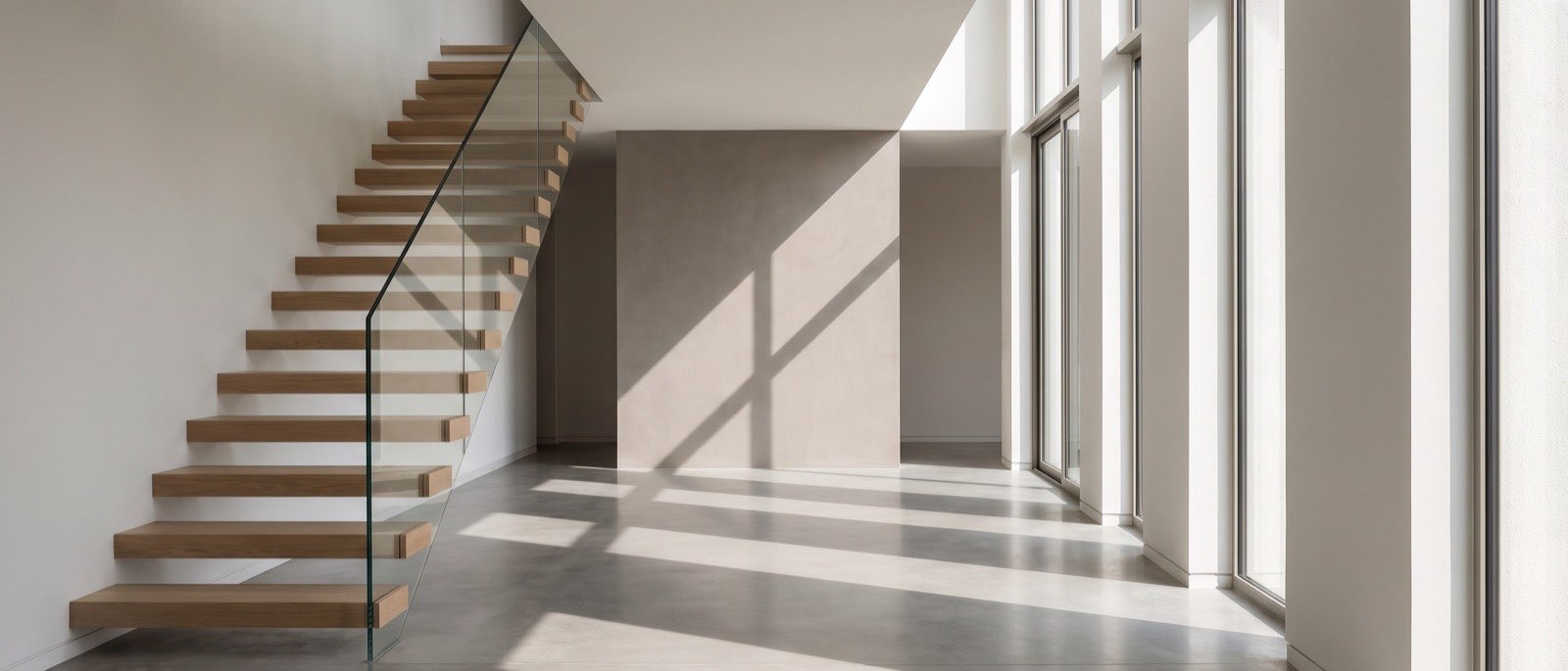 Heller Flur mit klaren Linien und Tageslicht