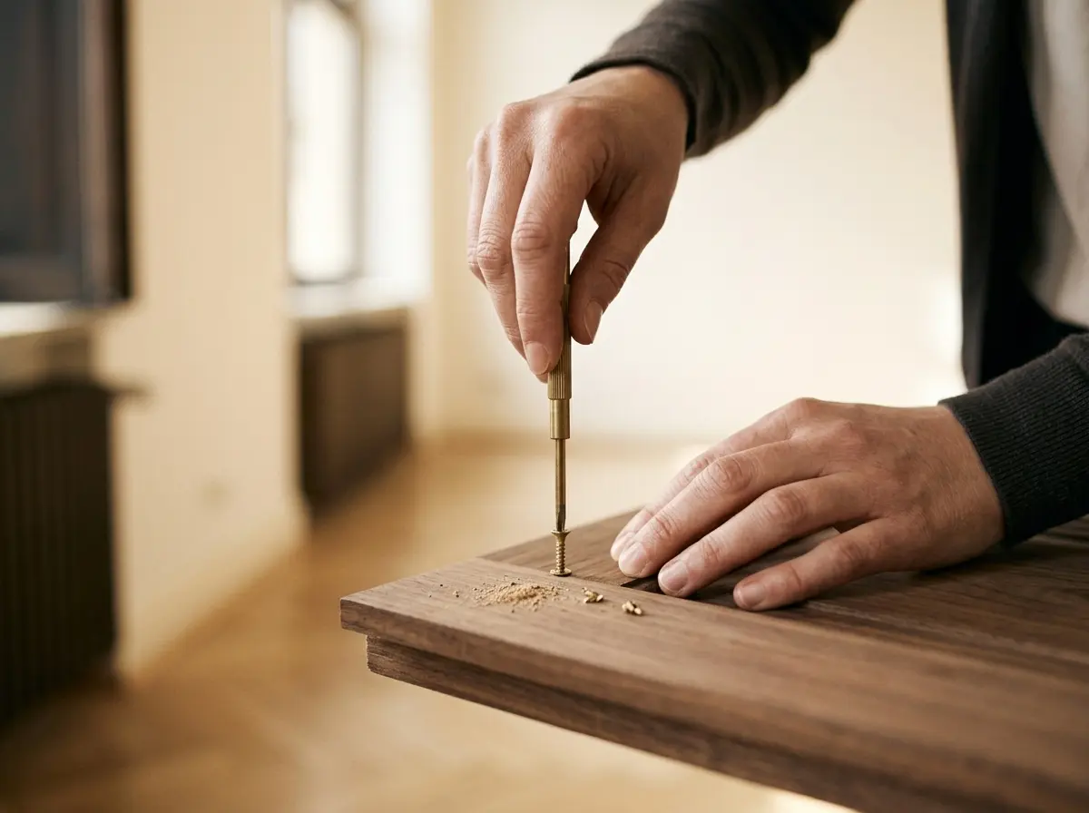 Nahaufnahme von Grundrissunterlagen und Arbeitsmaterial
