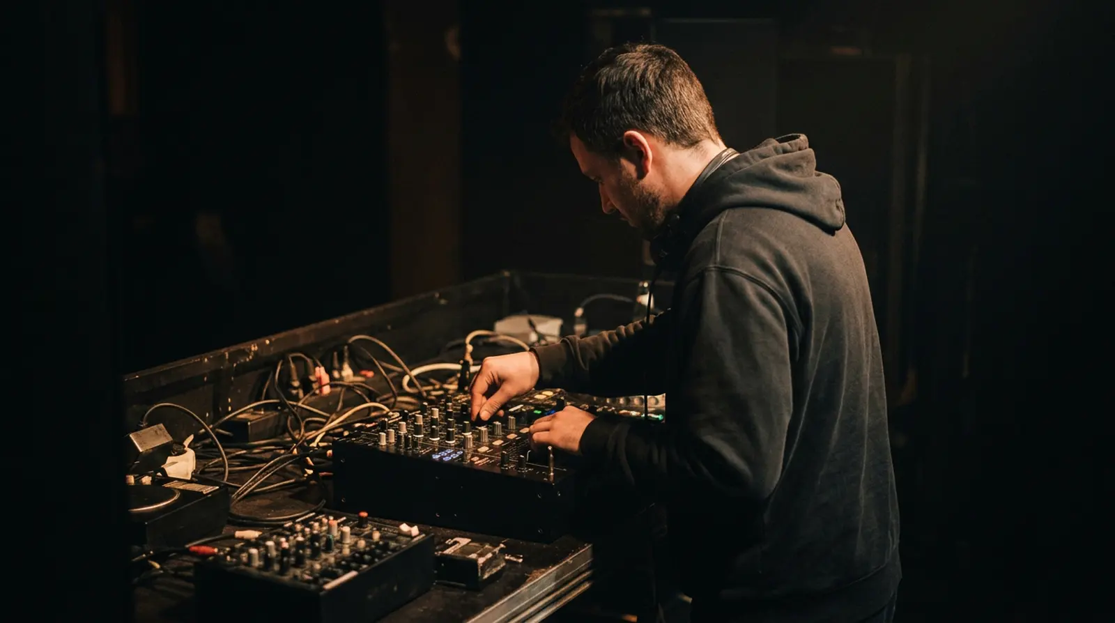 DJ und Live-Act an Pult und Equipment